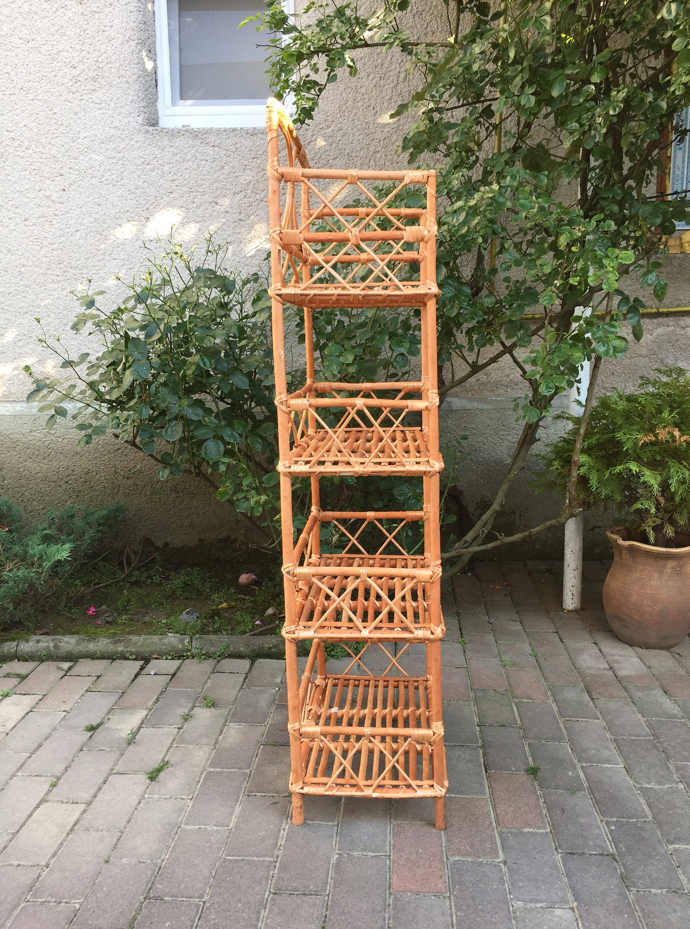 Rattan shelving unit outdoor plant stand wicker shelving Etsy