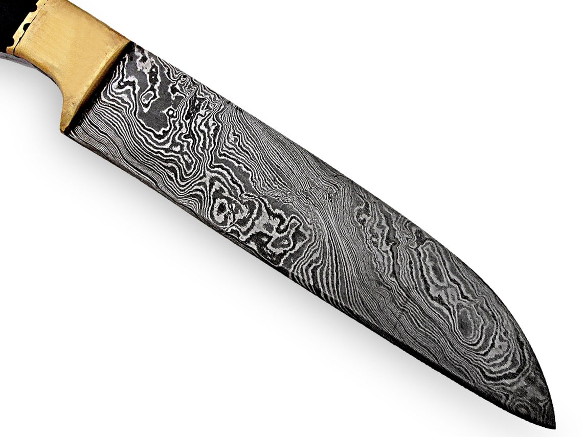 12 Damascus Chef Knife Hand Steel Knife W Leather Etsy