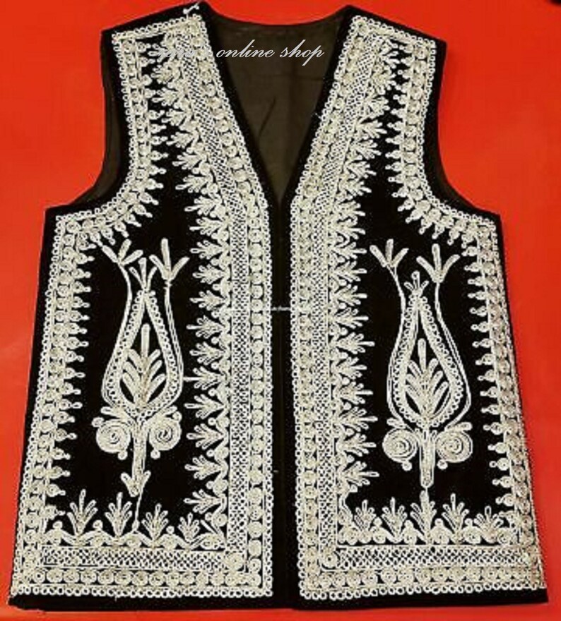 Afghan Traditional Handmade Black and Silver Embroidered Men Jacket Etsy