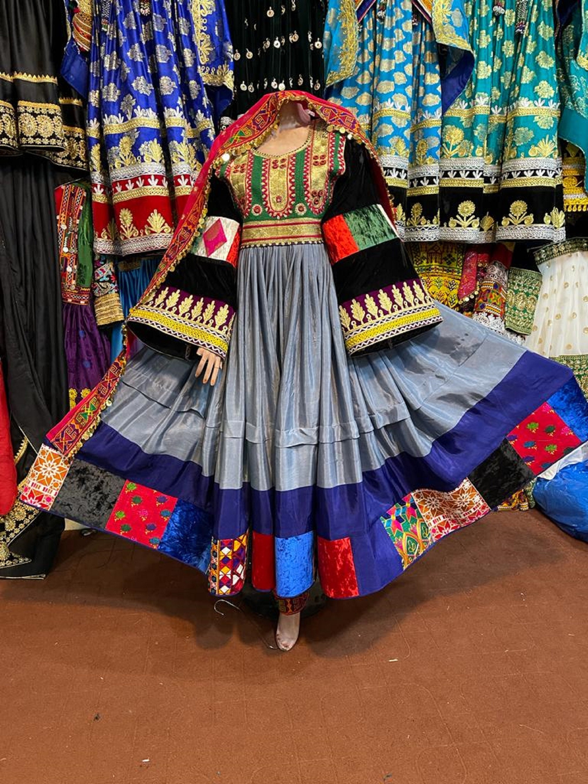 zaraonlineshop Afghan Kuchi Traditional Handmade Grey Dress with Embroidery