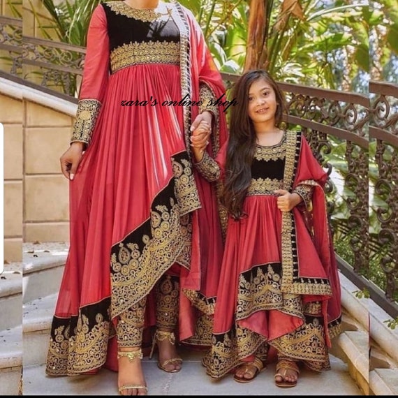 Afghan kuchi traditional handmade mother daughter matching dresses