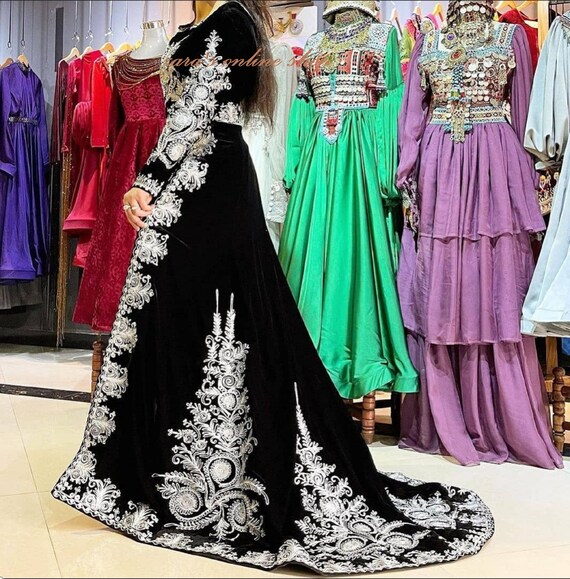 Afghan Kuchi Modern Style Black Dress With Silver Embroidery Etsy Canada