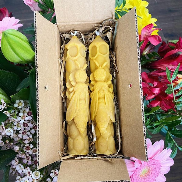 2x Organic Beeswax Bee Candles ( Easter Egg, Easter Gift, Mother’s Day,  Natural Candle, Eco-Friendly Gift, Natural Home Decor, Home Gift.)