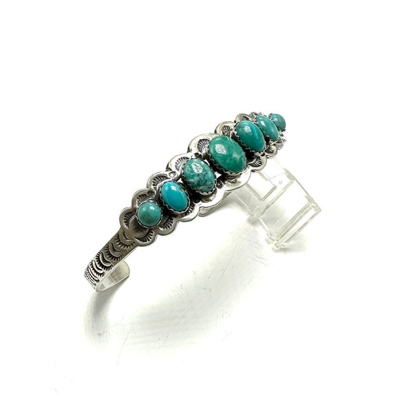 Handmade Native American Sterling Silver Turquoise Navajo Bracelet