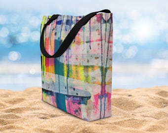 Grand sac fourre-tout au design abstrait avec poche
