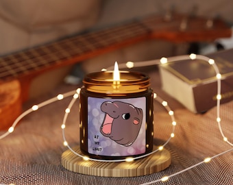 Scented Soy Candle – At My Limit Moo Deng Hippo, 4oz Amber Jar