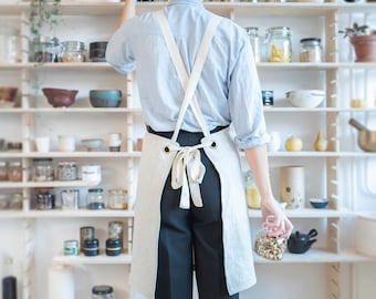 Natural Linen Apron, Full Apron with Tie and pocket, Soft Linen Apron for Women and Men, for Cooking and Gardening.