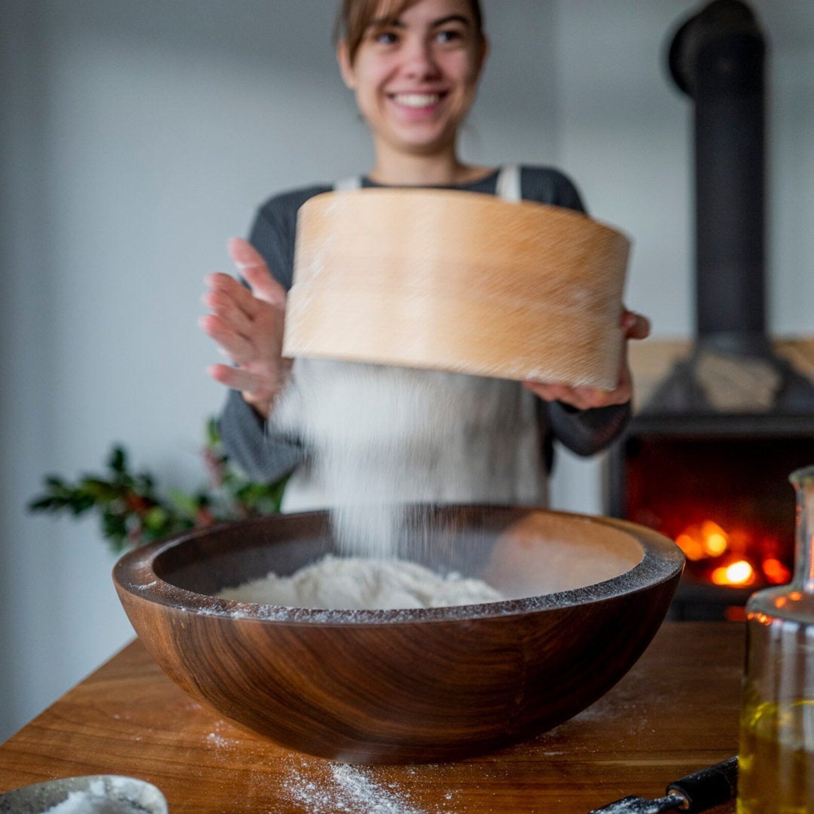 Very large wooden bowl 39 cm for dough kneading walnut wood Etsy