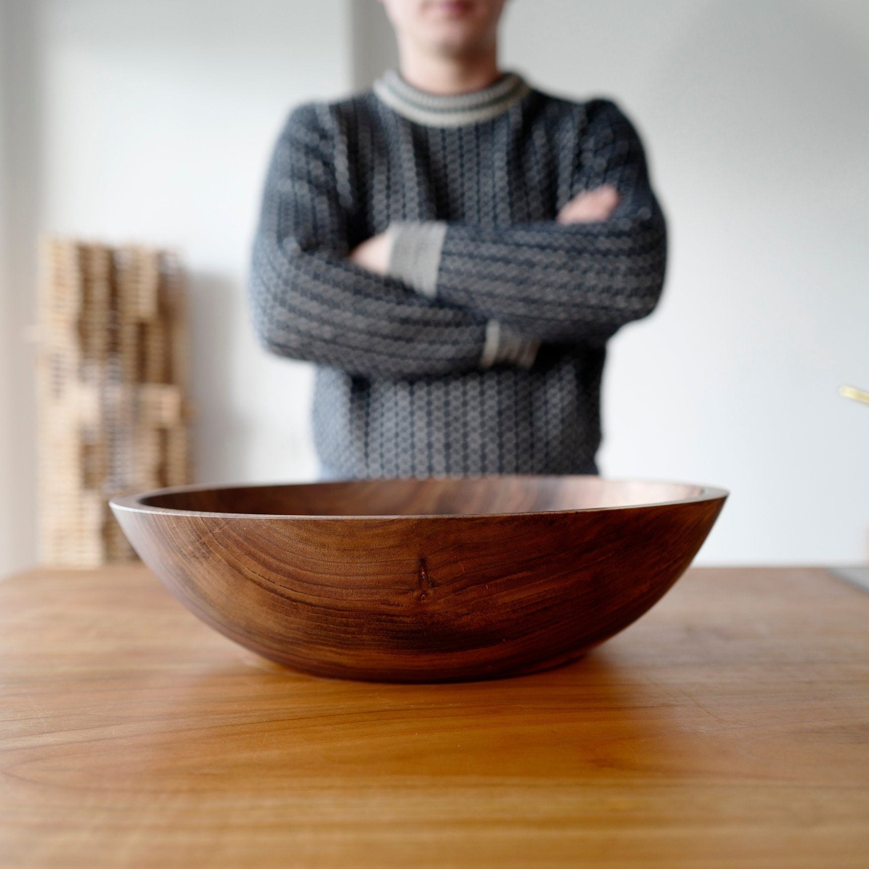 Very large wooden bowl 39 cm for dough kneading walnut wood | Etsy