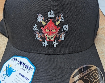 Japanese Oni Demon Hat - Nine Hand Symbols Kuji Kiri Ninja Baseball Cap