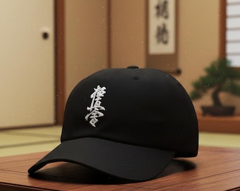 Boné de beisebol com bordado do logotipo Oyama Kyokushin Full Contact Karate em kanji