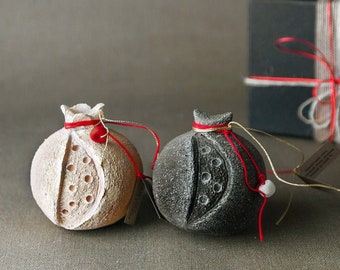 Collectible Ornaments - Set of Two Ceramic Handmade Pomegranates - Greek Gift - Client Gift - Send a Business Gift - Gift for Couple