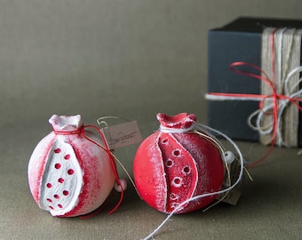 Set of Two Ceramic Handmade Pomegranates - Gift from Greece - Red High Fire Stoneware - New Business Gift - Family Gift