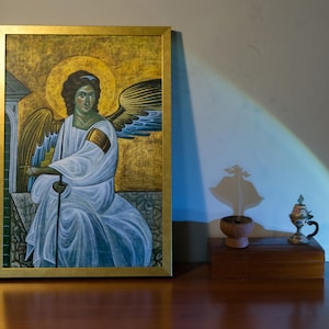 Handmade icon Byzantine Orthodox Icon - The White Angel -Symbol of World Peace -  Gift from Greece- Gift for Christian - Gift for Protection