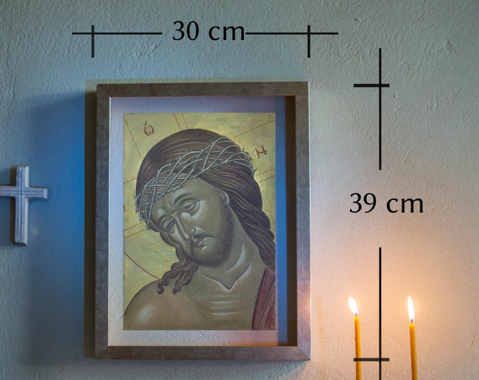 Handmade Jesus Christ Icon: Byzantine Art, Wooden Frame