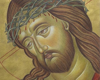 Handmade Jesus Christ Icon: Byzantine Art, Wooden Frame