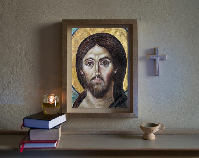Handmade Jesus Christ Pantocrator Icon: Byzantine Art Inspired Gift