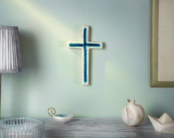 Handmade Ceramic Wall Cross - Christian Décor Gift -  Gift from Greece - Wedding Gift - Christian Baptism Gift