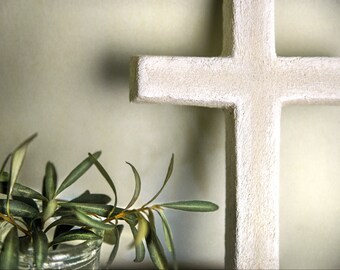 Handmade Greek Ceramic Off White Wall Cross - Gift for Wishes - First Communion Gift - Gift for New Home - Wedding Gift - Newborn Gift