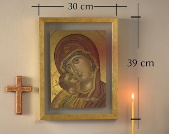 Hand-Painted Byzantine Virgin Mary Icon: Caring Mother, Prayer Corner