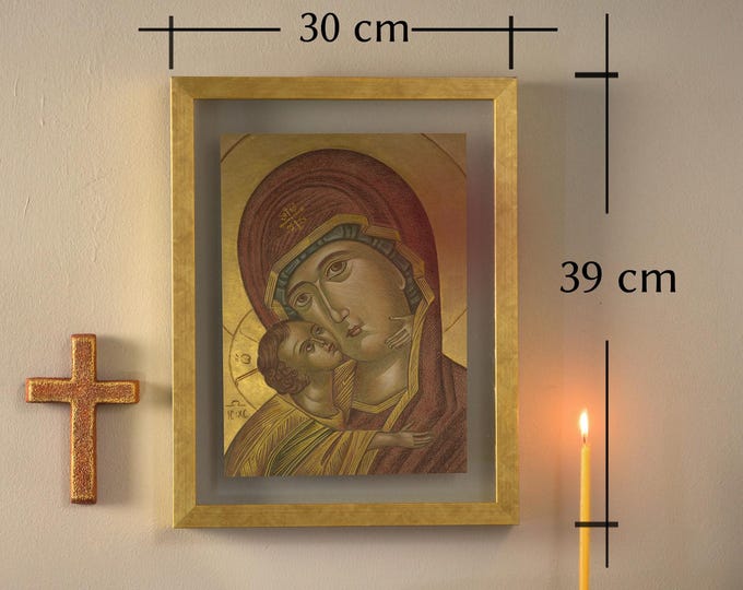 Hand-Painted Byzantine Virgin Mary Icon: Caring Mother, Prayer Corner