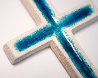 Christian Decor Gift - Handmade Ceramic Wall Cross - Gift from Greece - Easter Gift - Christian Baptism Gift