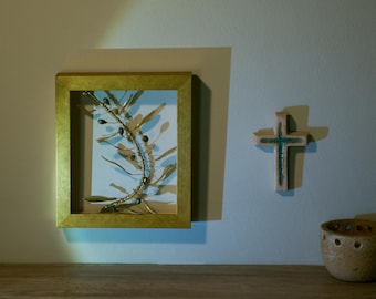 Handmade Olive Branch Wall Art: Gold/Silver Frame, Greek Peace Symbol