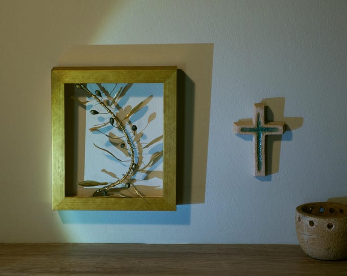 Handmade Olive Branch Wall Art: Gold/Silver Frame, Greek Peace Symbol