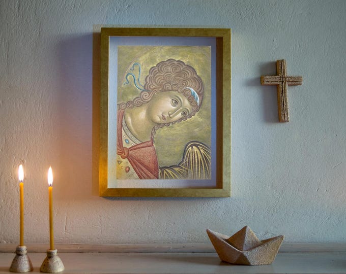 Handmade Archangel Icon: Byzantine Christian Art, Religious Gift