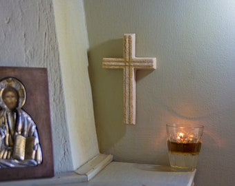 Greek Handmade Beige Cross with Minimal Design - First Communion Gift -  Gift For Family - Baptism Gift - Gift for new Job