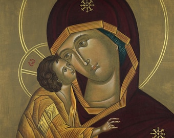 Hand-Painted Theotokos Icon: Virgin of Love, Mount Athos - Prayer Corner - Orthodox icon- Religious gift