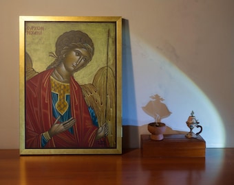 Archangel Michael Icon: Handmade Byzantine Christian Wall Art
