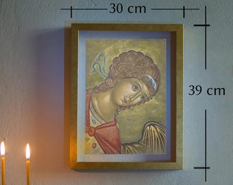 Handmade Archangel Icon: Byzantine Christian Art, Religious Gift