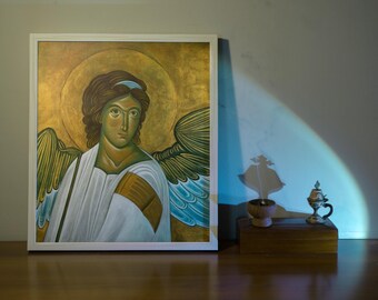 Handmade 'White Angel' Orthodox Icon: Byzantine Art Giclée, Symbol of Peace