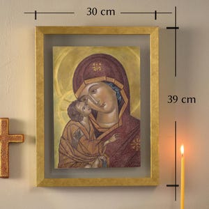 Hand-Painted Virgin Mary Icon: Byzantine Art, Christian Gift