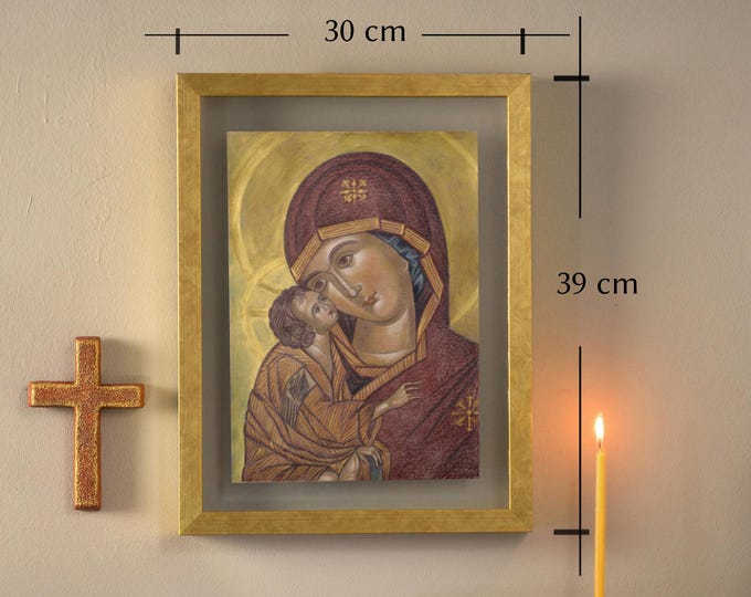 Hand-Painted Virgin Mary Icon: Byzantine Art, Christian Gift