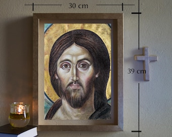 Handmade Jesus Christ Pantocrator Icon: Byzantine Art Inspired Gift