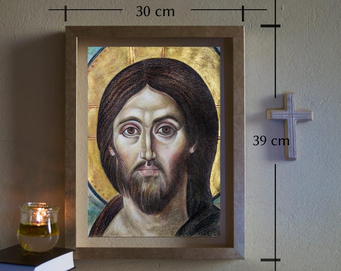 Handmade Jesus Christ Pantocrator Icon: Byzantine Art Inspired Gift