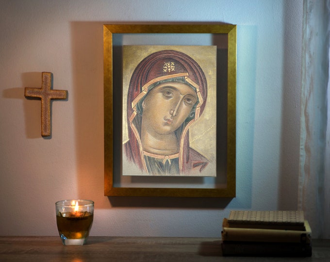 Hand-Painted Virgin Mary Icon: Byzantine Art, Mother of God