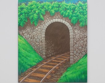 Train Tunnel Nature Art on Canvas