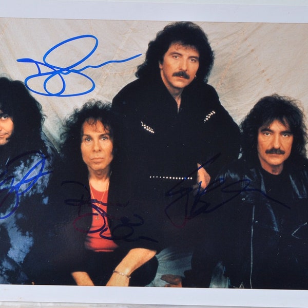 BLACK SABBATH BAND Signed Photo X4 - Ronnie James Dio, Tony Iommi, Geezer Butler, Bill Ward w/coa