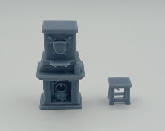 Chimenea y taburete