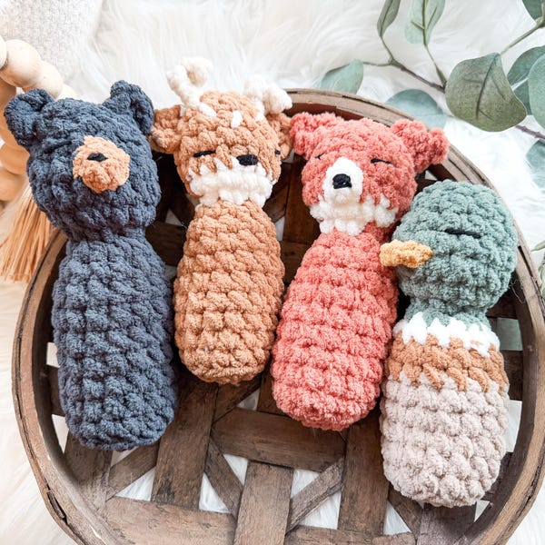 Woodland Baby Rattle, Mallard Duck Baby Rattle, Fox Baby Rattle, Woodland Nursery Decor Boy, Peg Doll Animals, Heirloom Baby Toy