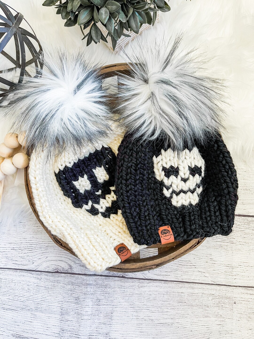 Halloween Knit Hats, Skull Knit Beanie, Mommy and Me Set, Fall Knit