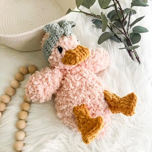 Duck Baby Lovey Snuggler, Baby Soft Toy, Girl Baby Gift, Crochet Duck Toy, Security Blanket, Crochet Della Duck Toy, Baby Shower Gift image 1