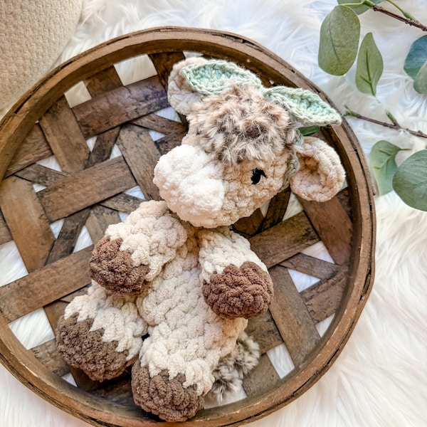 Mini peluche de vaca de las Highlands, peluche de vaca de ganchillo, manta de seguridad, peluche de animal de granja, decoración de guardería de vaca de las Highlands