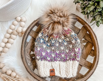 Knit Hats for Kids, Purple Toddler Knit Beanie, Mama and Mini Hat, Beanies for Kids, Winter Hat for Baby, Toddler Knit Hat