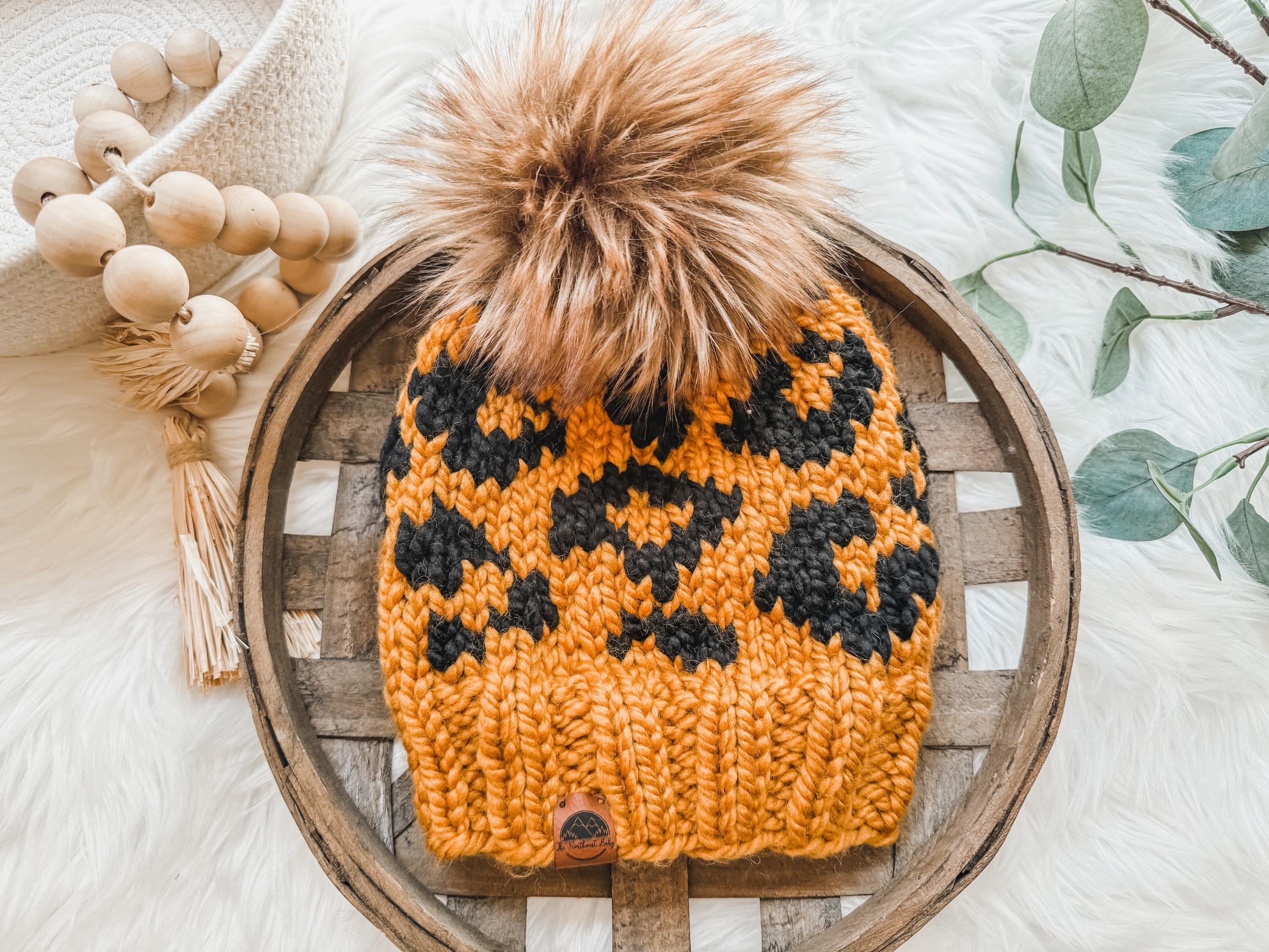 Women's Winter Satin Lined Beanie With Faux Fur Pom | Leopard Print Cuffed Knit Hat - View #2