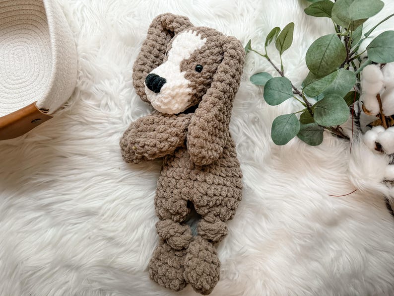 Puppy Stuffed Animal Lovey, Dog Stuffed Animal, Baby Lovey, Baby Cuddle Toy, Hunting Nursery Decor, Dog Themed Baby Gift, Security Blanket image 8