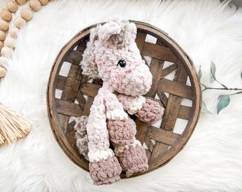 Peluche cheval rose, poney Lovey, cadeau bébé animal de la ferme, décoration western chambre d'enfant, cadeau cheval bébé fille